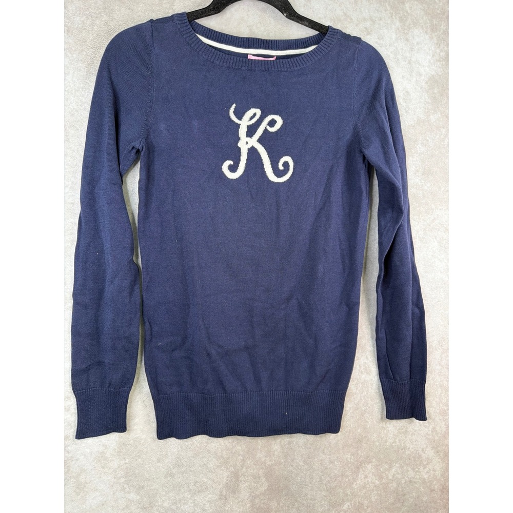 NWT Lilly Pulitzer Marielle Sweater Womens‎ Small Navy K Letter Initial Cotton